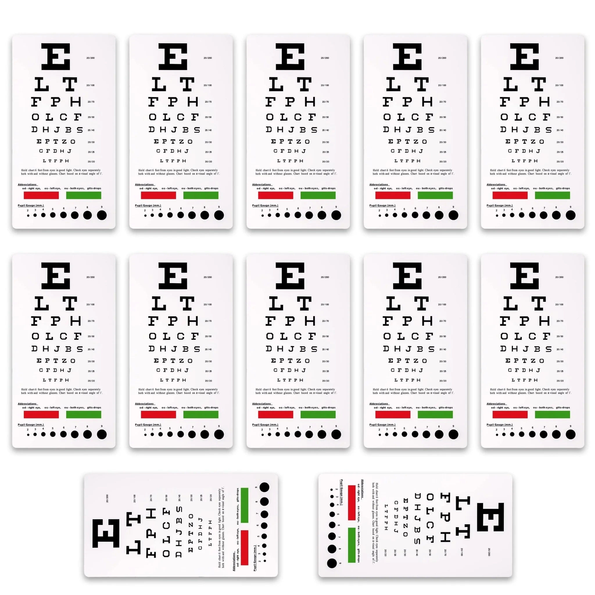 Snellen Pocket Eye Chart Color Bars Pupil Gauge Snellen Pocket Eye Chart Color Bars Pupil Gauge