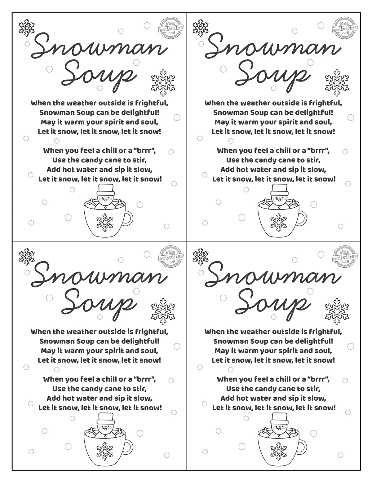 Snowman Soup Printable Snowman Soup Printable