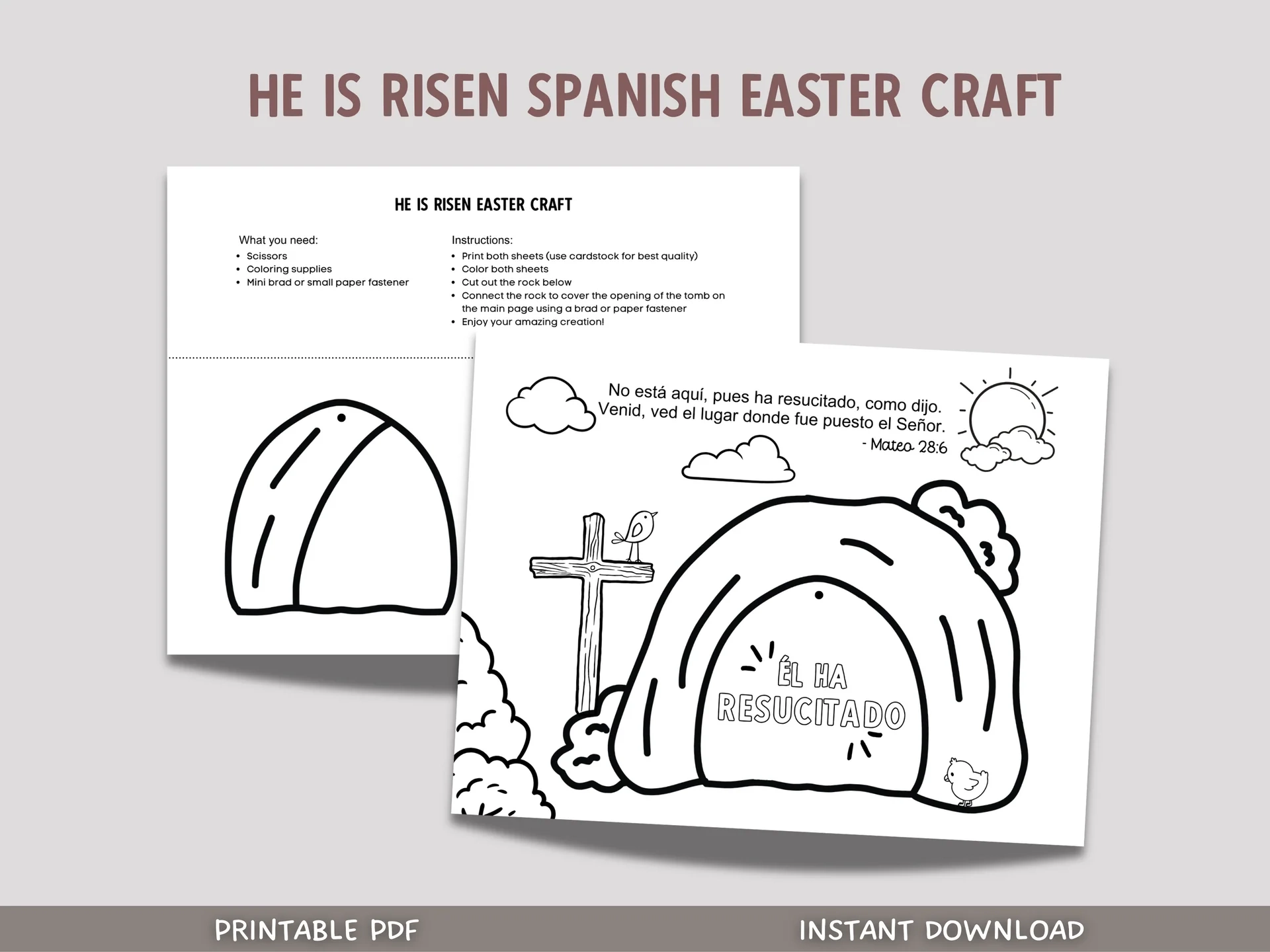 Spanish He Is Risen Easter Coloring Craft Printable Christian Religious Education For Kids Homeschool Activity Empty Tomb Copy Spanish He Is Risen Easter Coloring Craft Printable Christian Religious Education For Kids Homeschool Activity Empty Tomb Copy