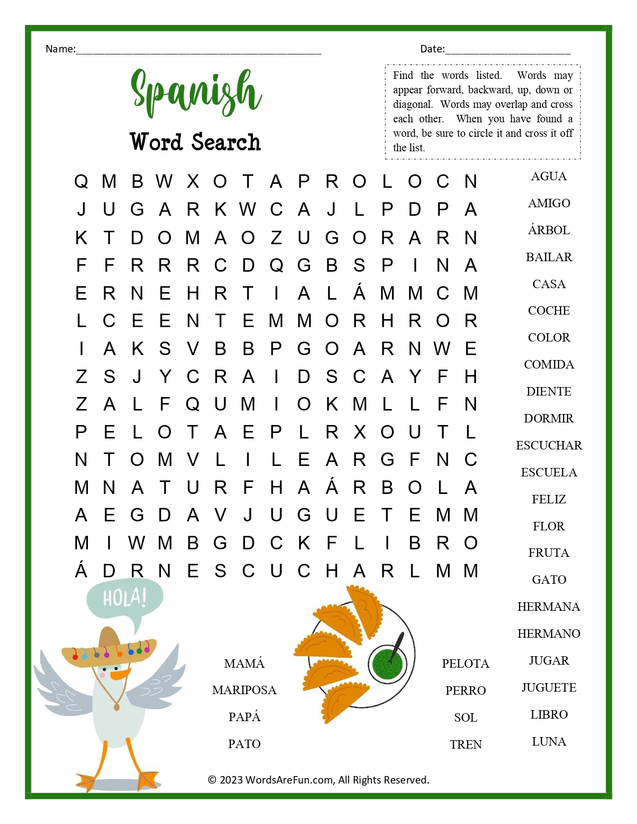 Spanish Word Search For Kids Spanish Word Search For Kids