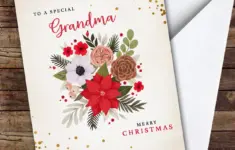 Special Grandma Christmas Flowers Gold Dots Holly Personalized Christmas Card