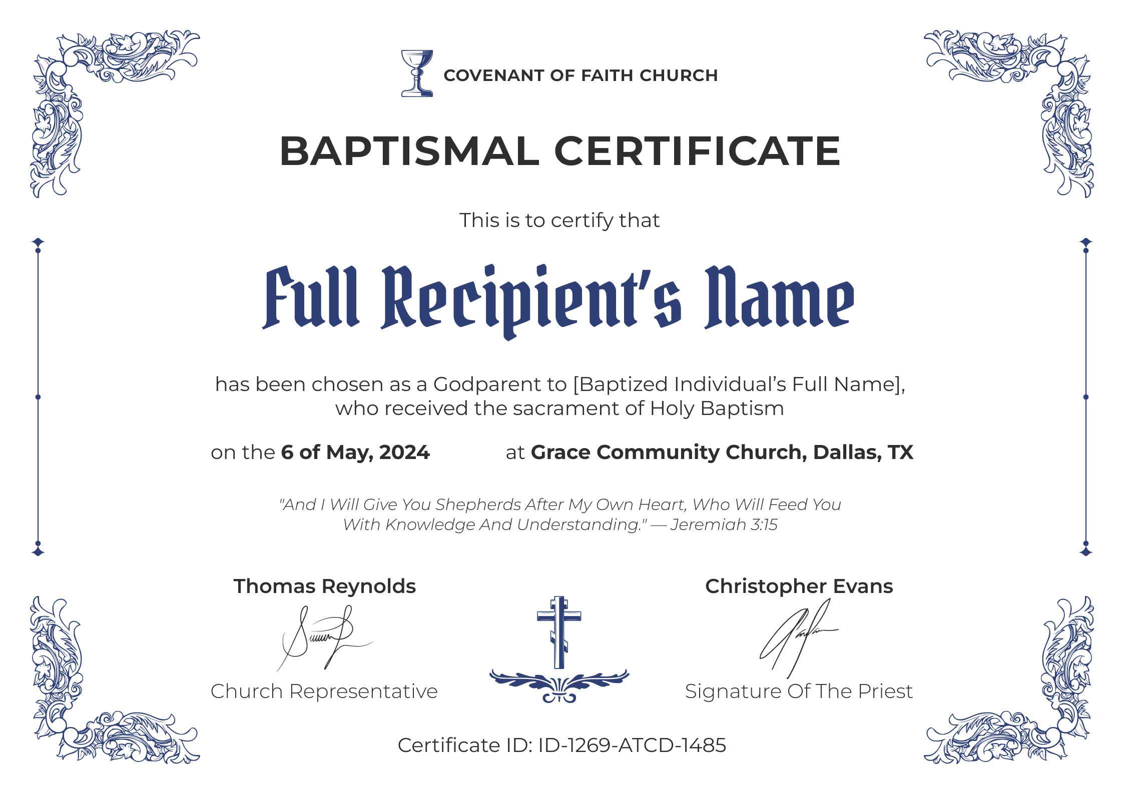 Spiritual Professional Baptism Certificate Template