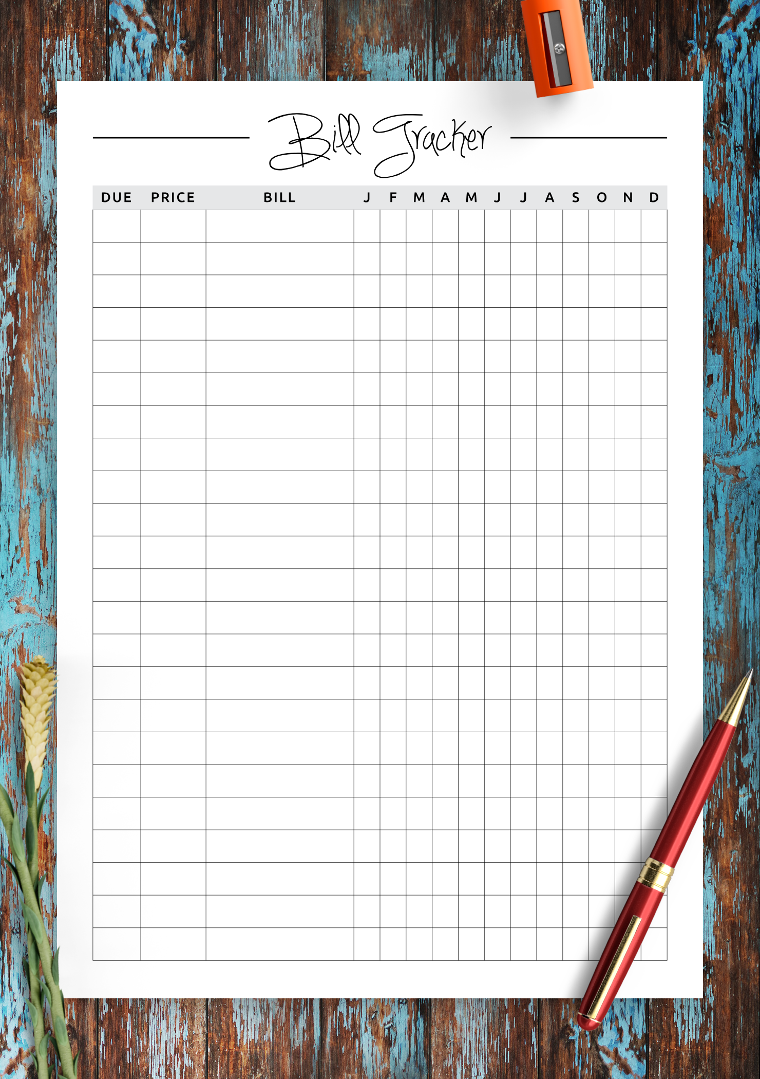 Square Grid Monthly Bill Tracker