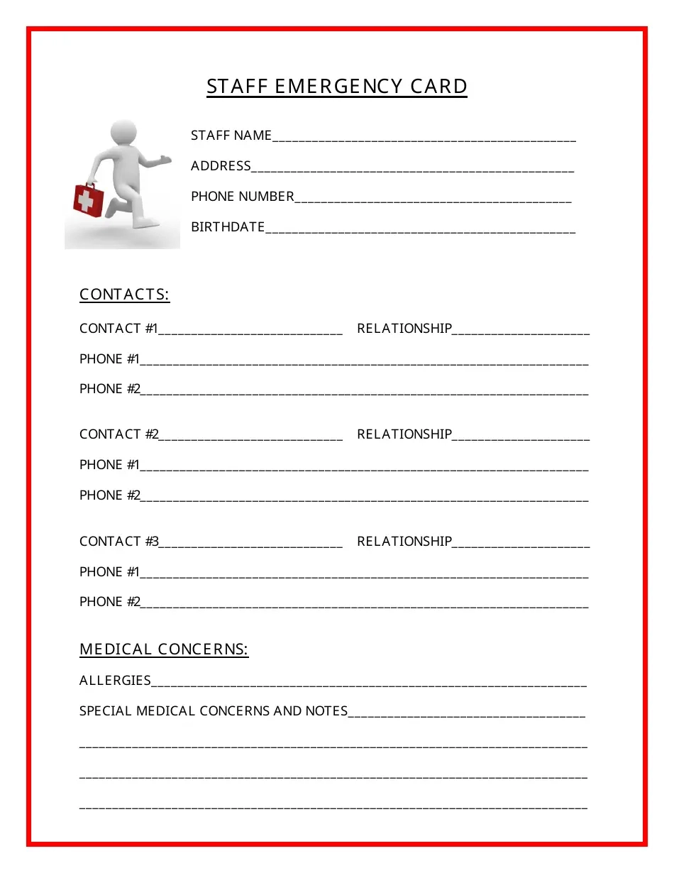 Staff Emergency Card Template Staff Emergency Card Template