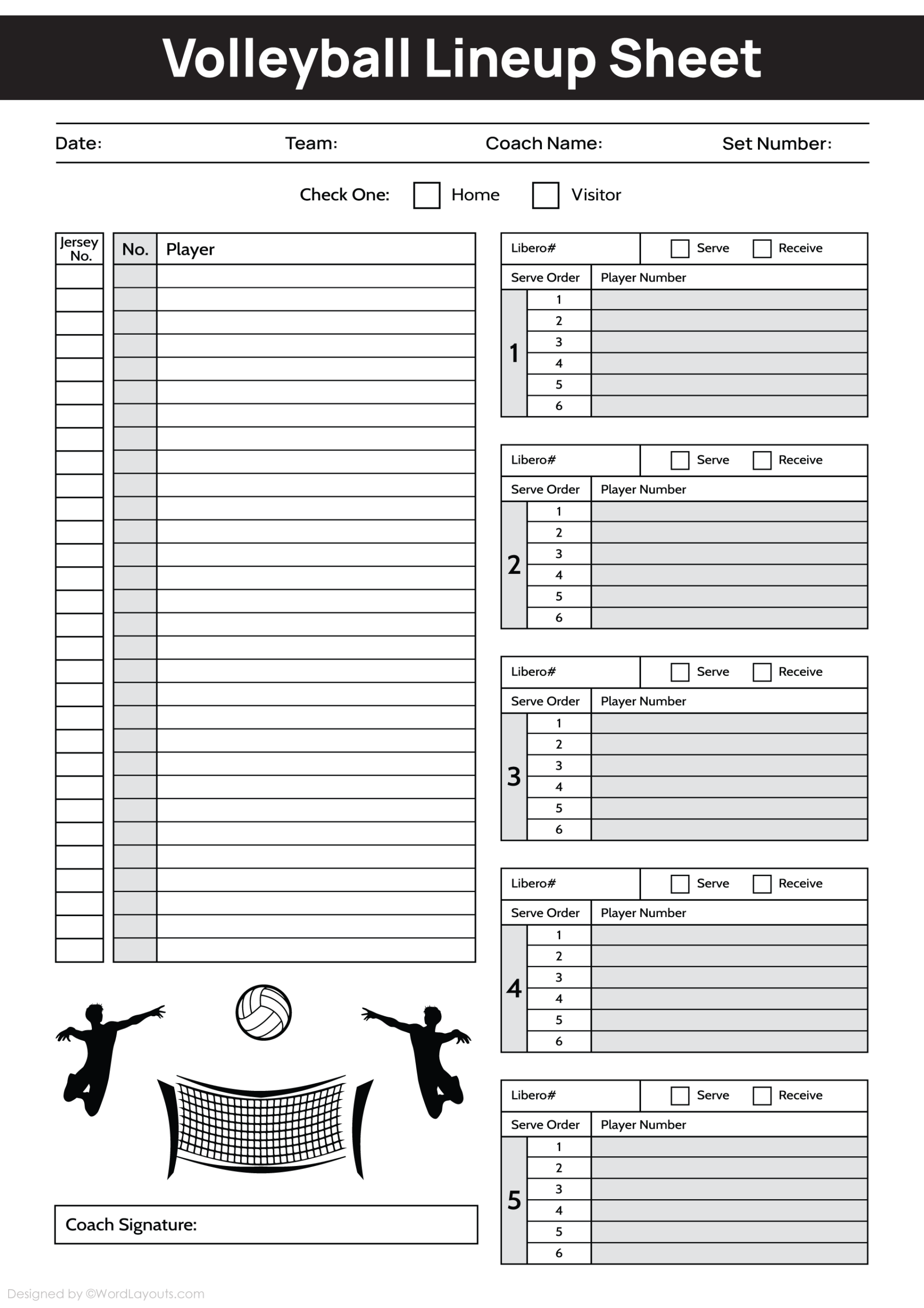 Standard Match Volleyball Lineup Form Template