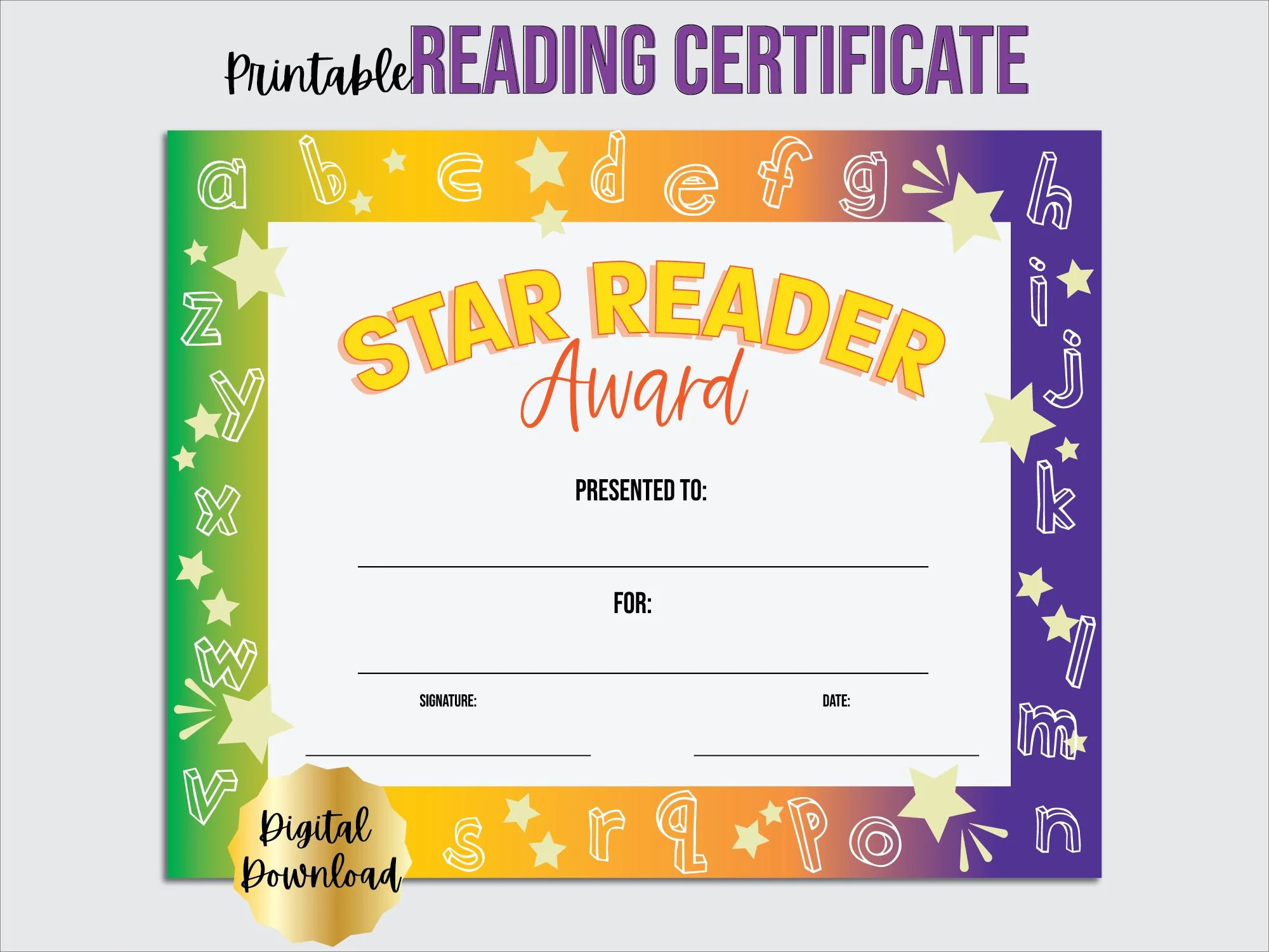 Star Reader Certificate Template Reading