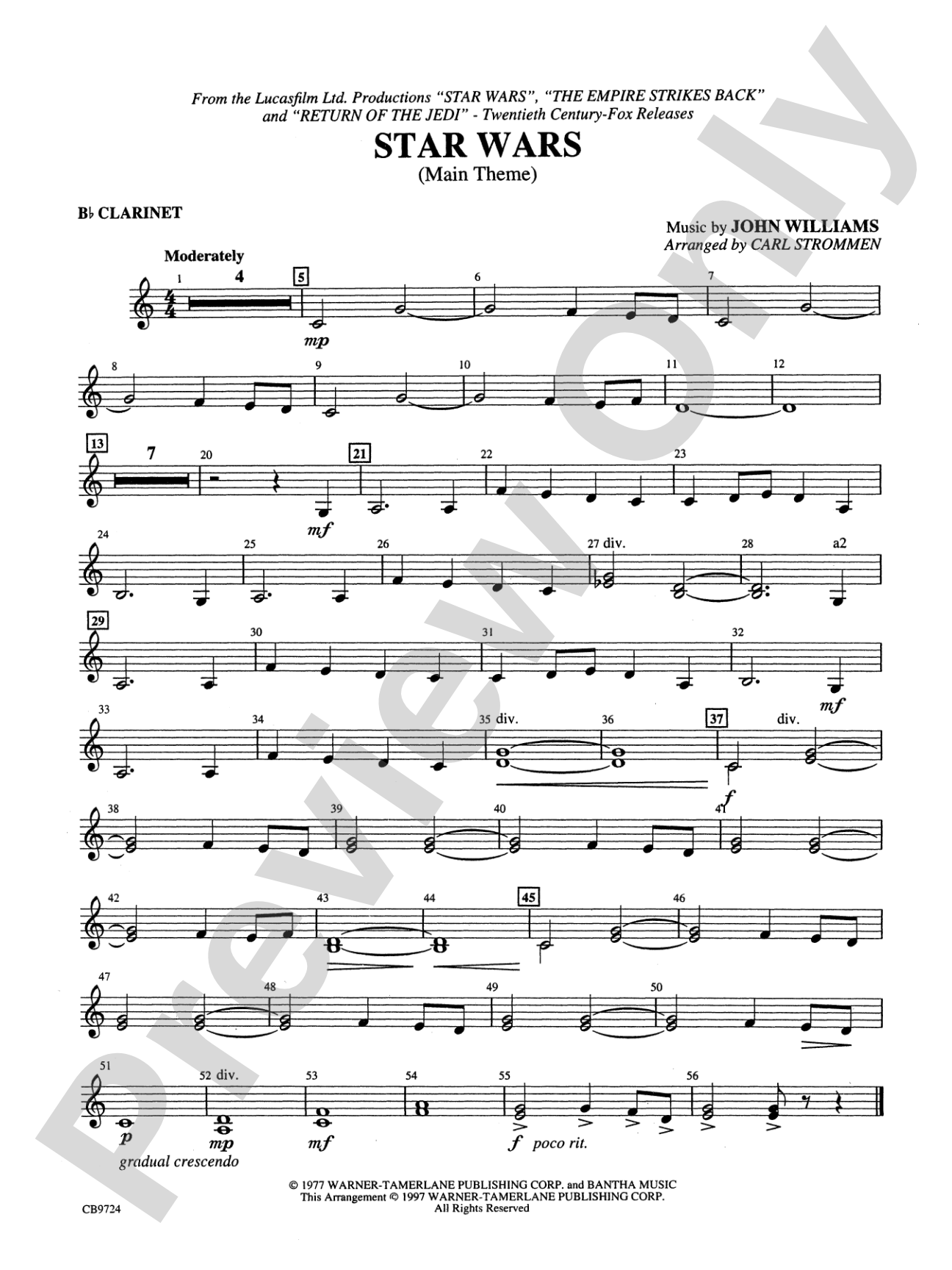 Star Wars Main Theme 1st B Flat Clarinet 00 Pc 0014697 C1