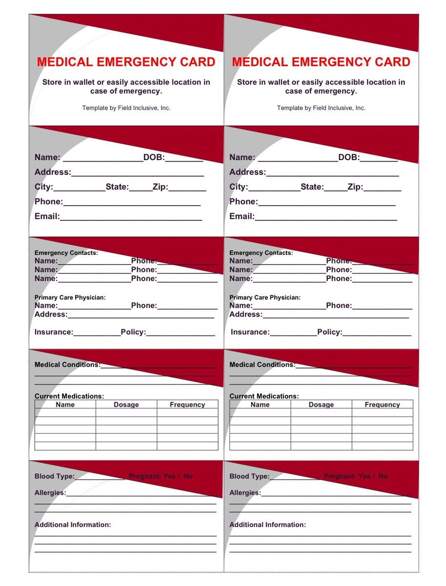 free emergency card template free emergency card template