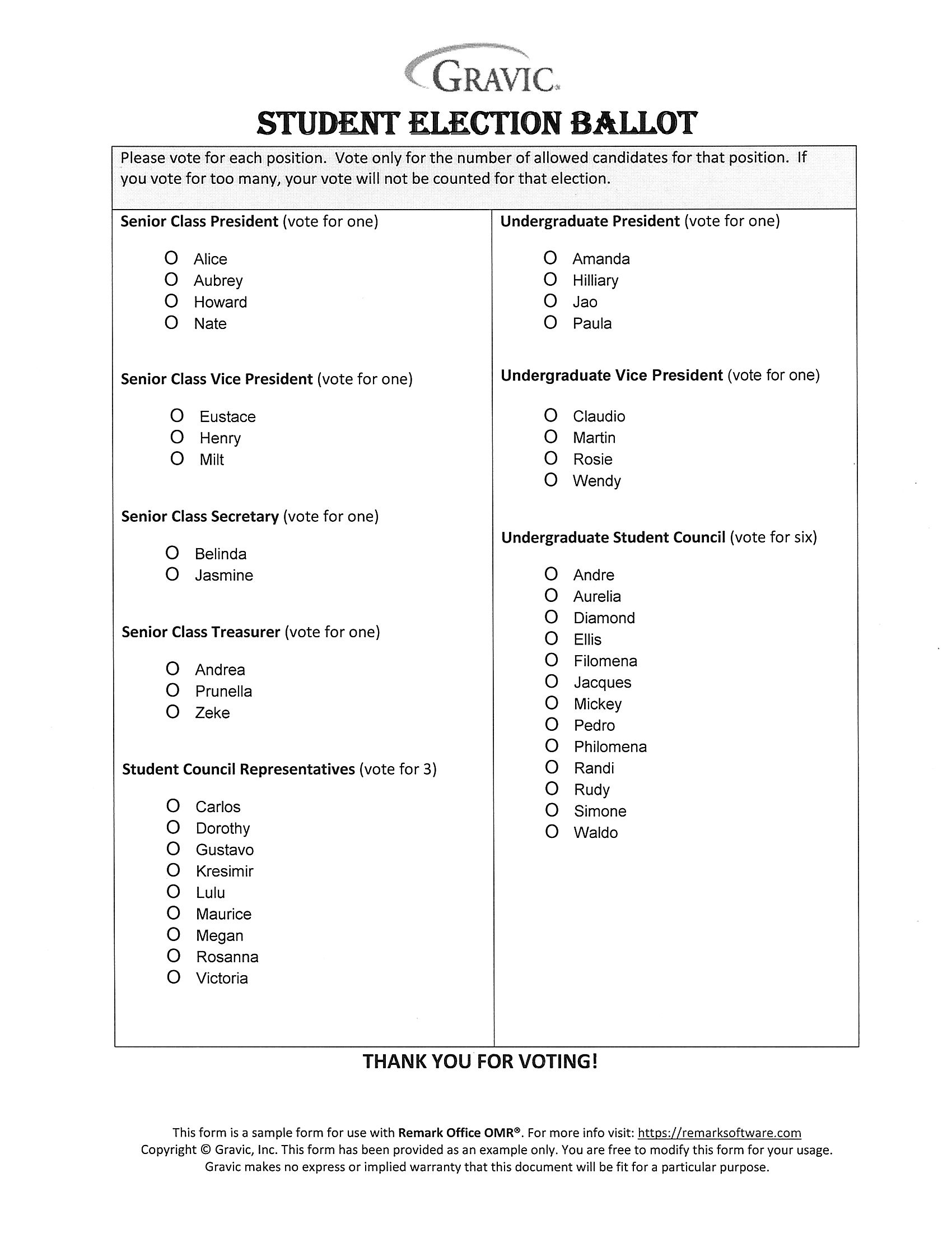 Student Election Ballot