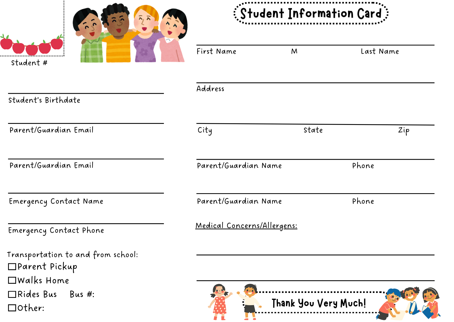 Student Information Card Student Information Card
