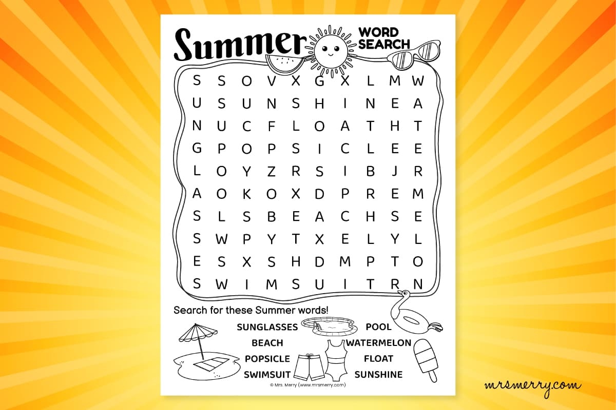 Summer Word Search Printable Summer Word Search Printable