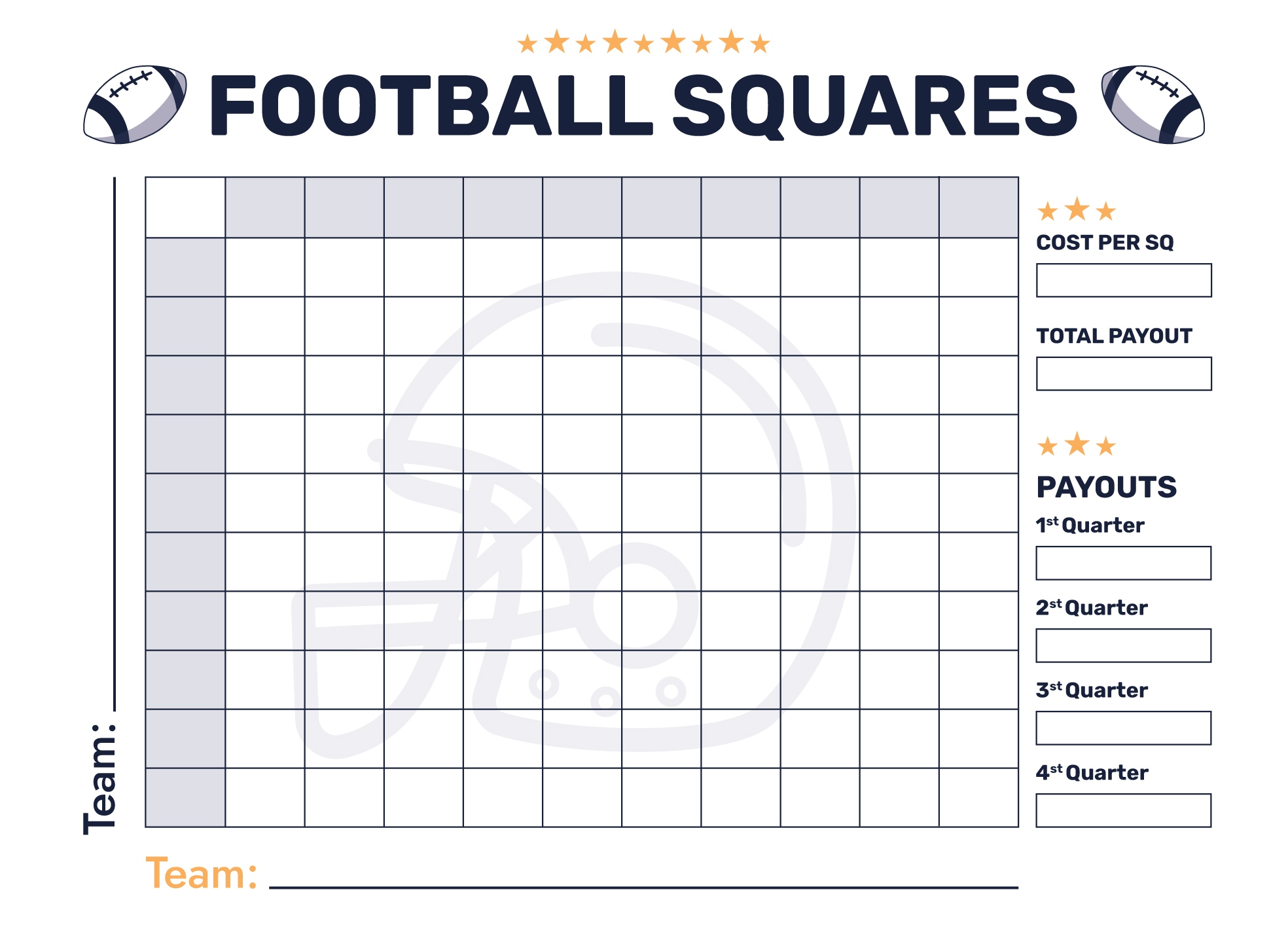 Super Bowl 100 Squares Free Google Docs Template