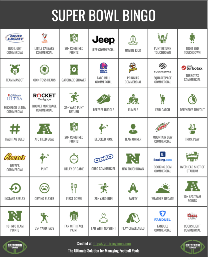 Super Bowl Bingo Cards Super Bowl Bingo Cards
