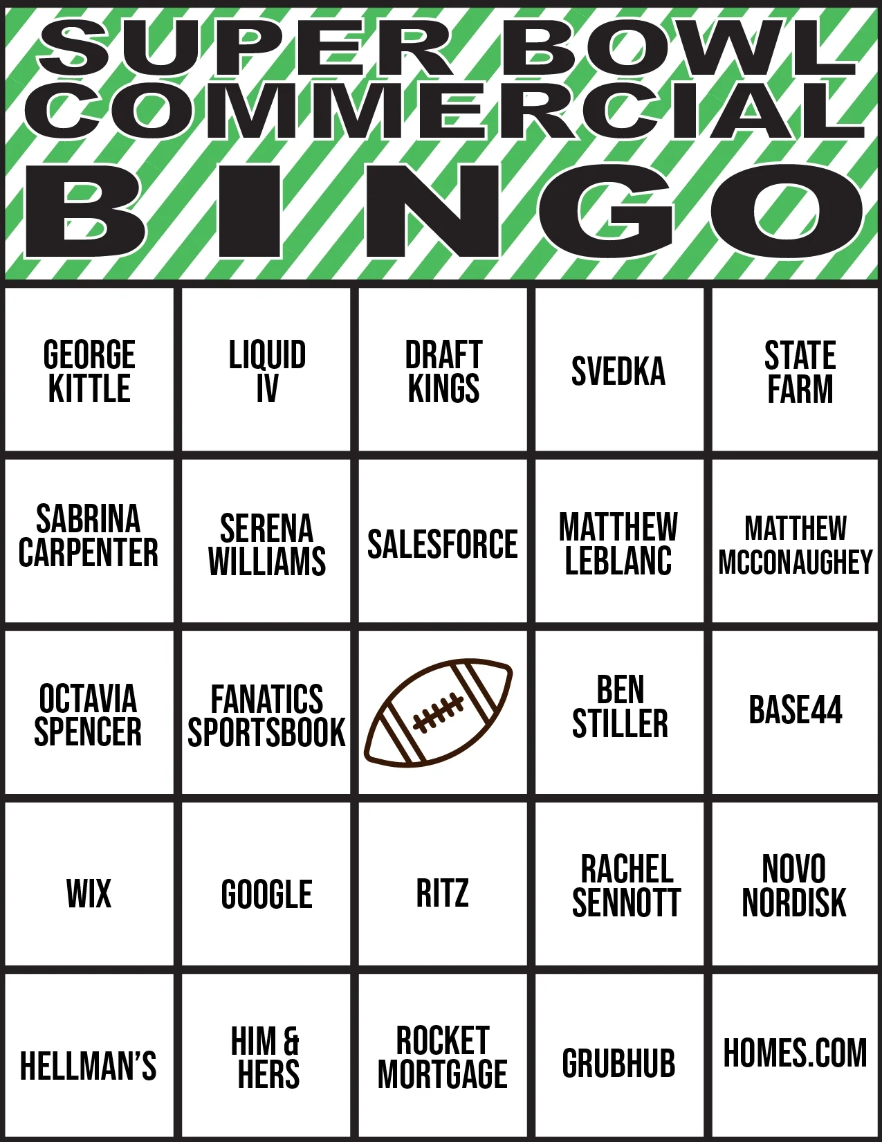 Super Bowl Games Bingo