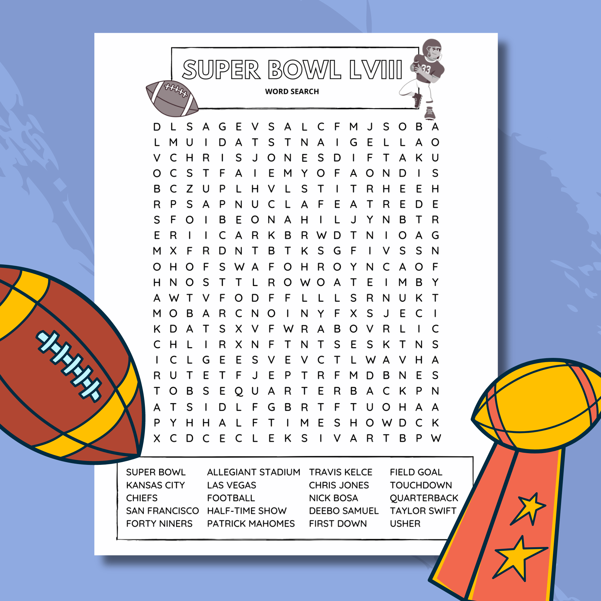 Super Bowl Lviii 2024 Word Search Puzzle Football Sport Puzzle For All Ages
