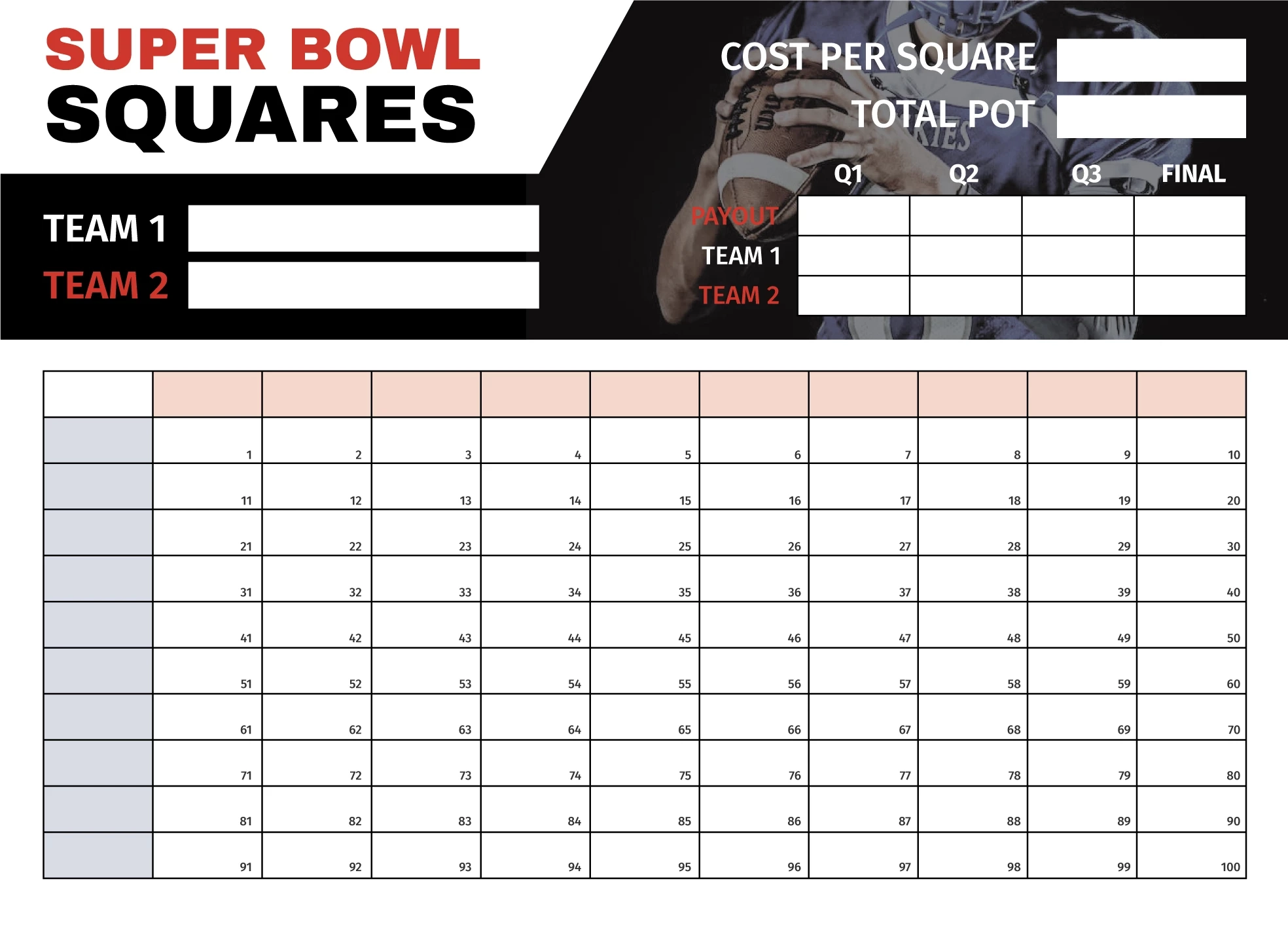 super bowl square template 2026 printable