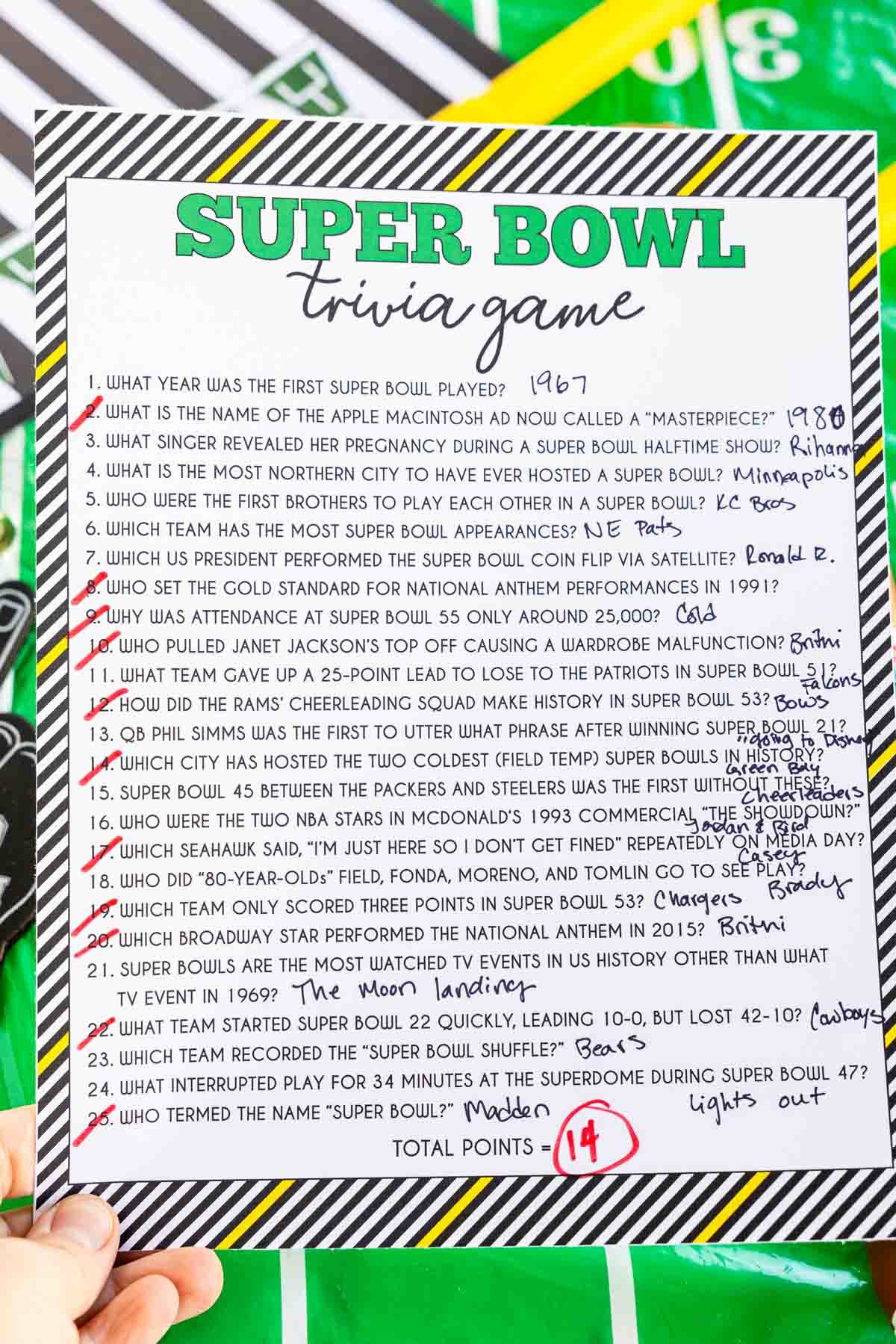 Super Bowl Trivia Game Super Bowl Trivia Game