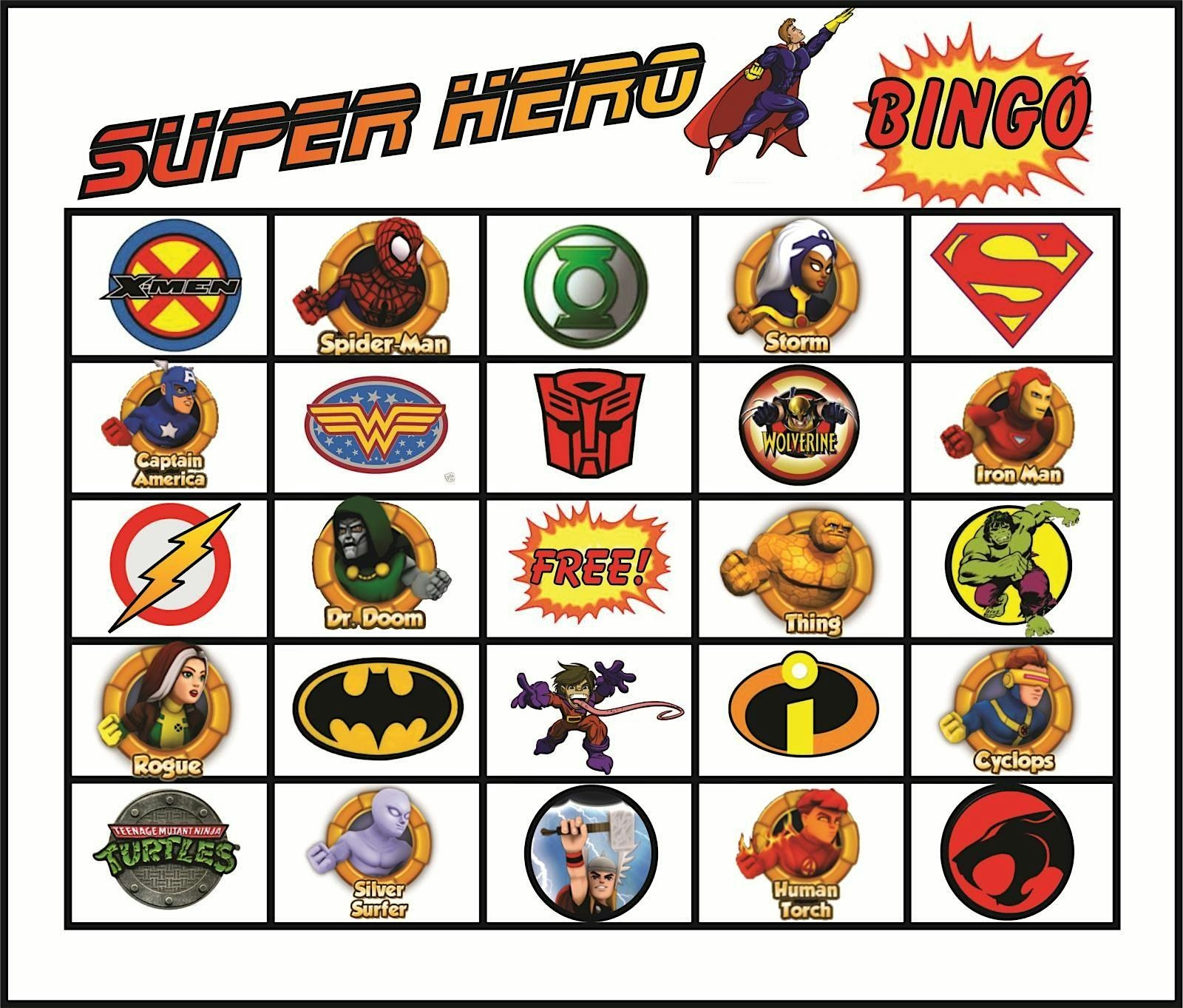 Superhero Bingo Superhero Bingo
