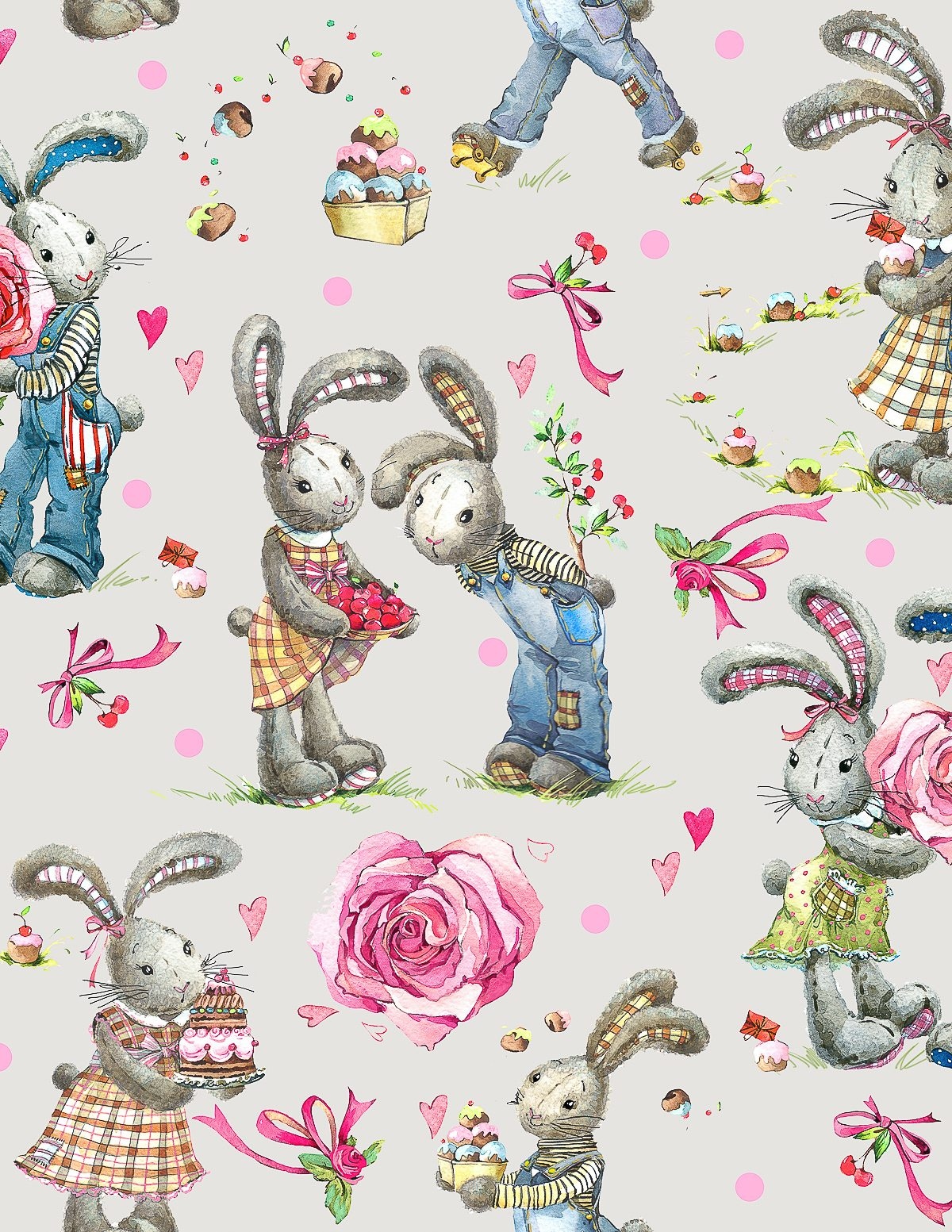 Sweet Watercolor Bunny Gift Wrap Free Printable