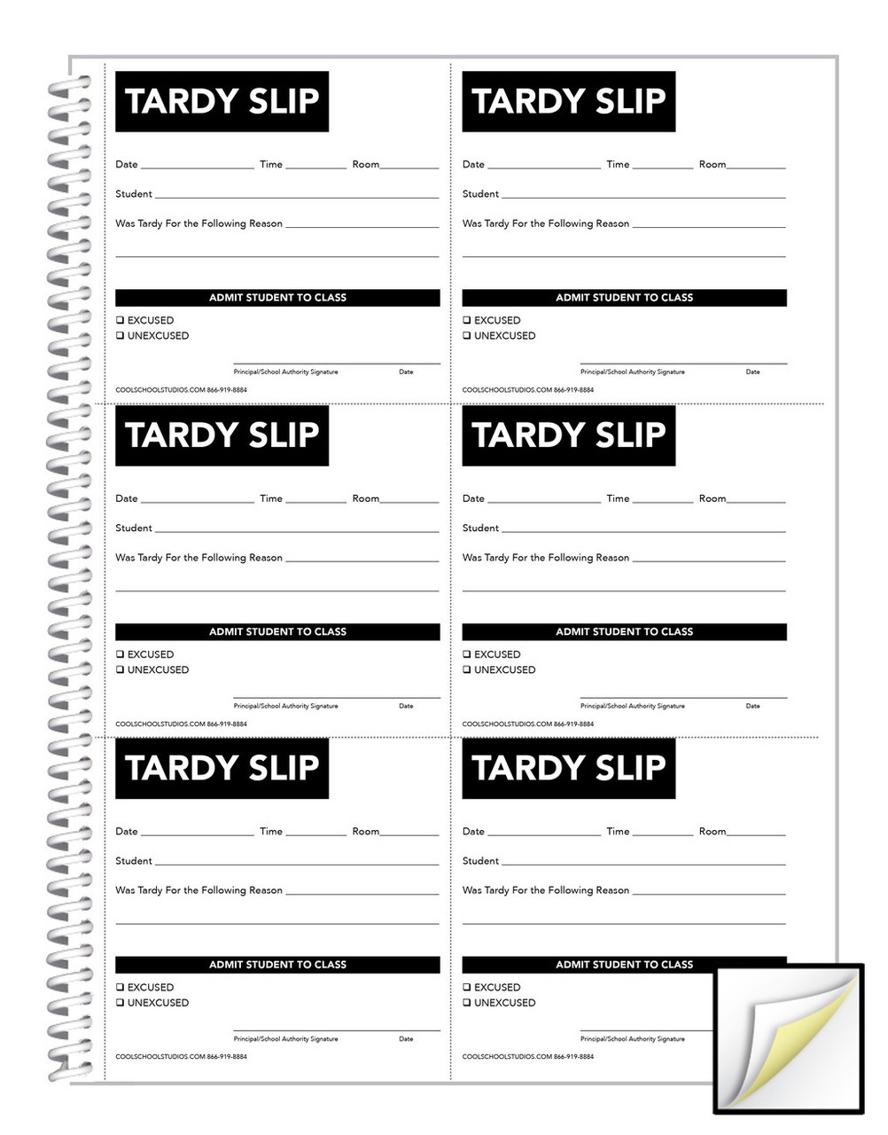 Tardy Slip Book 2 Part Carbonless 300 Sets Each Book