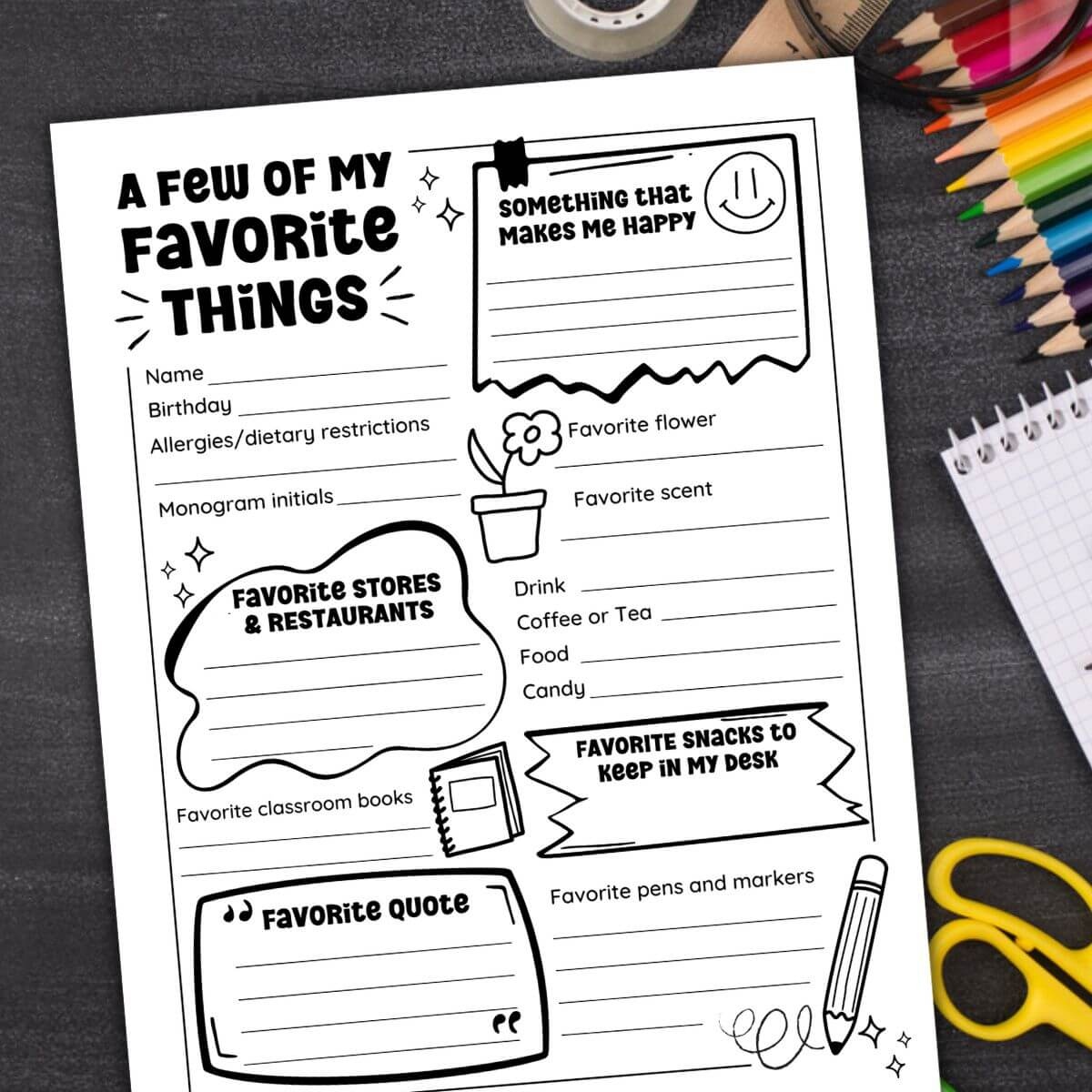 Teacher Favorite Things Form