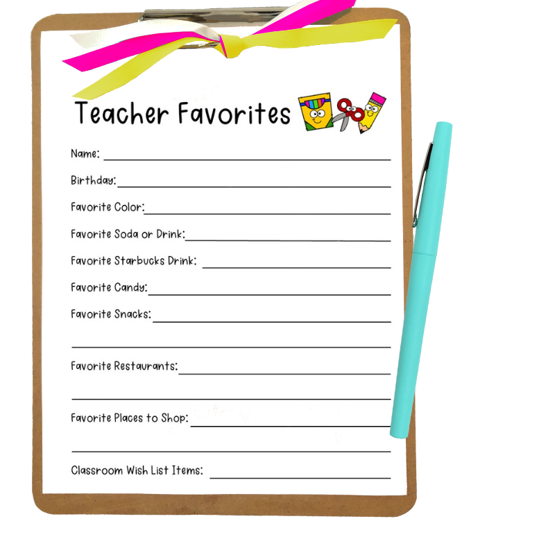 Teacher Favorite Things Form