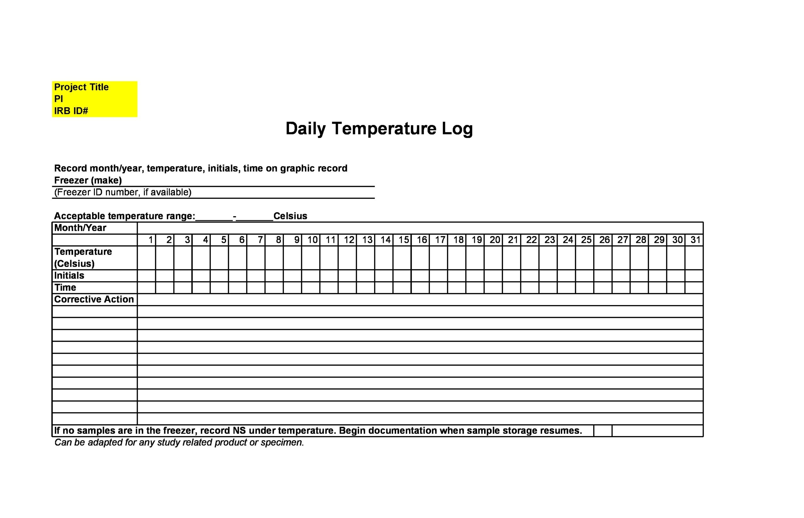 free temperature log template free temperature log template