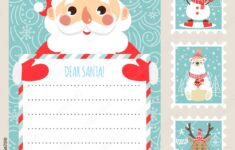 Template Christmas Letter For Santa Claus Printable Card Postage Stamps Vector Illustration