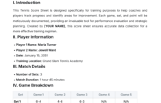 Tennis Score Sheet