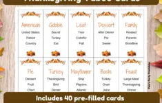 Thanksgiving Taboo Game Printable Cards