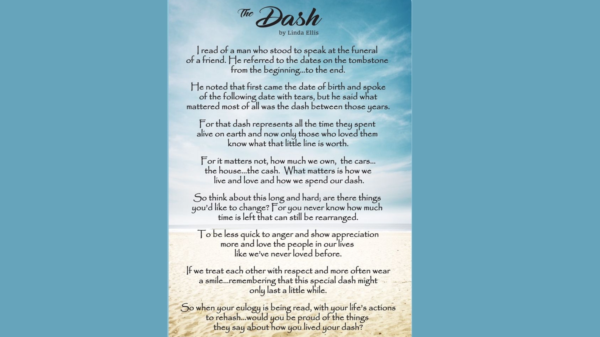 The Dash Poem By Linda Ellis