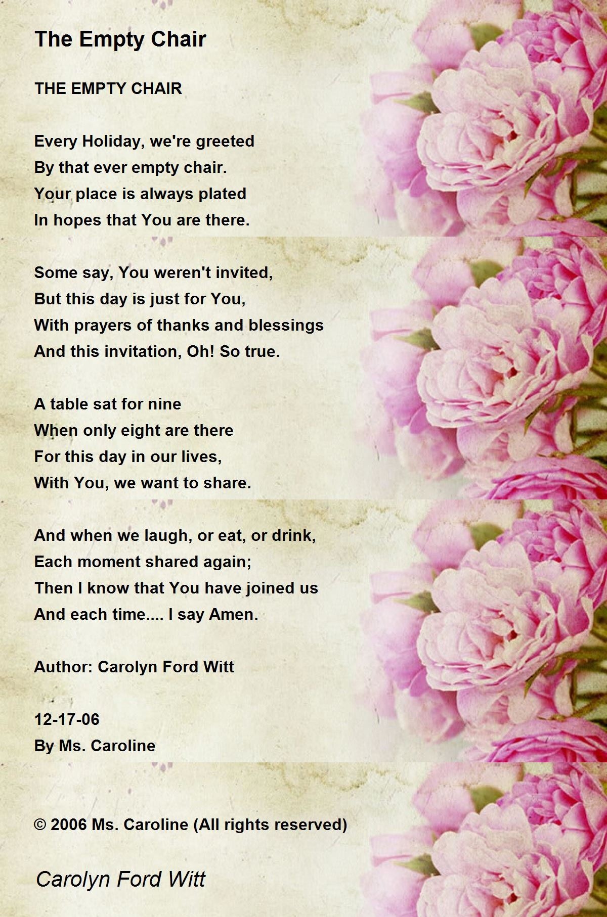 the empty chair thanksgiving poem