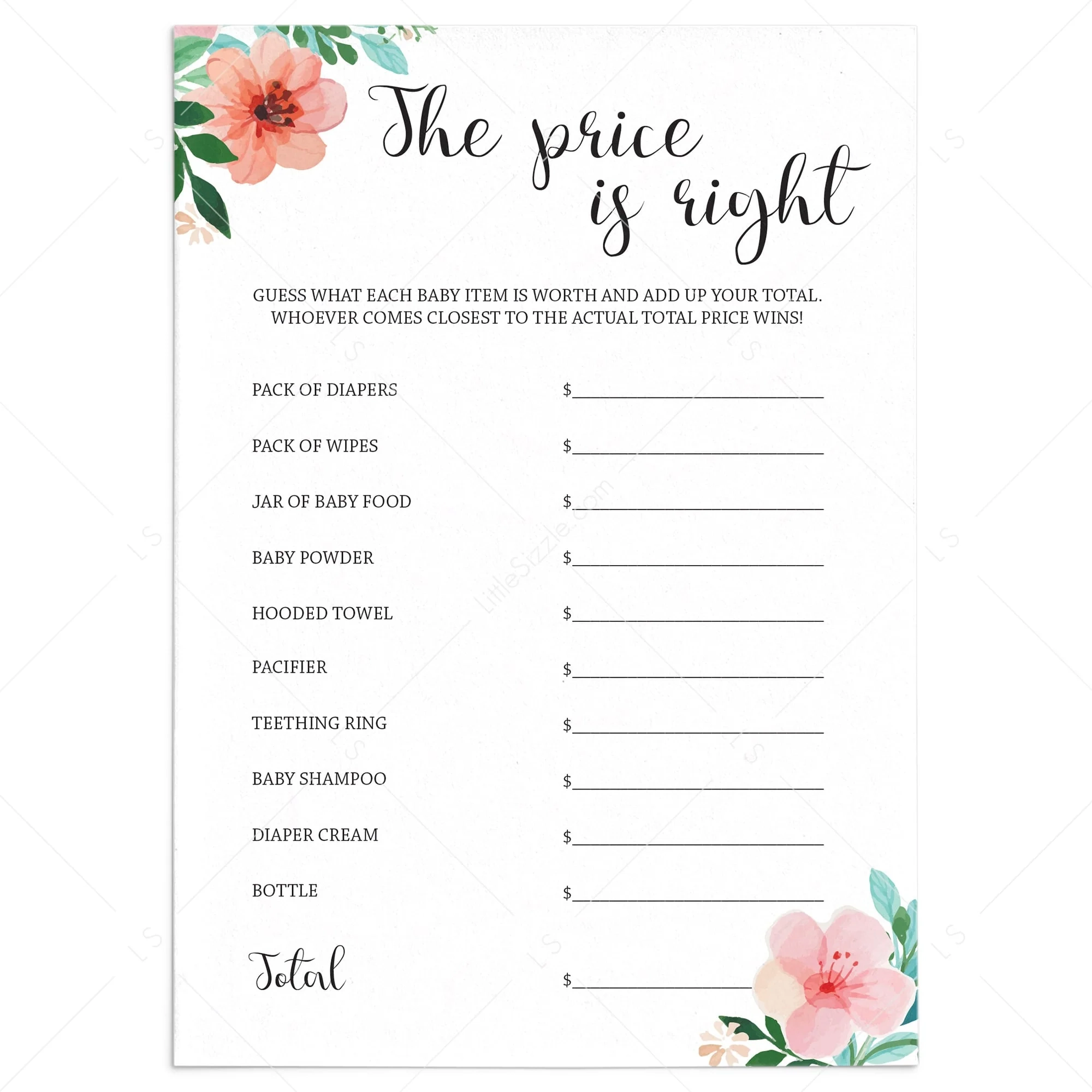 The Price Is Right Baby Shower Game Floral