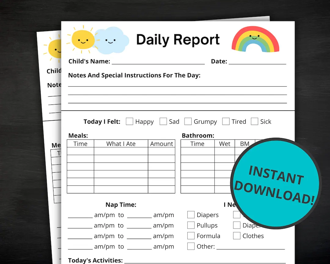 free preschool daily report printable free preschool daily report printable