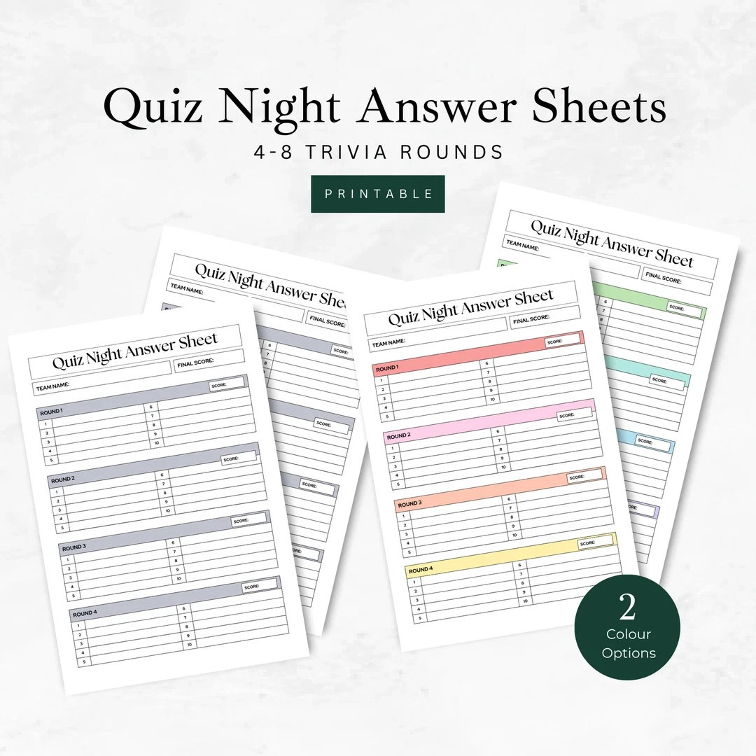 Trivia Night Answer Sheet 4 8 Rounds Trivia Night Answer Sheet 4 8 Rounds