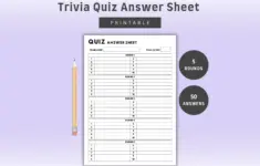 Trivia Quiz Answer Sheet 5 Rounds 10
