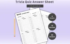Trivia Quiz Answer Sheet 8 Rounds 10