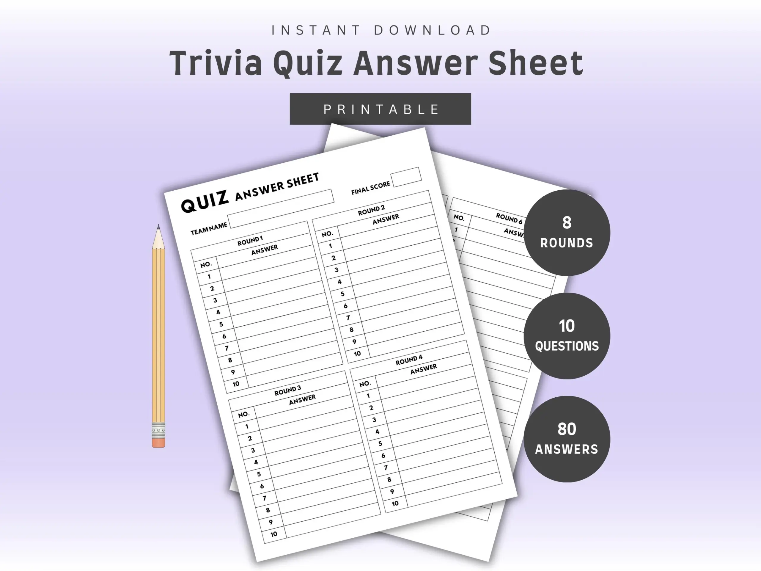 Trivia Quiz Answer Sheet 8 Rounds 10 Trivia Quiz Answer Sheet 8 Rounds 10
