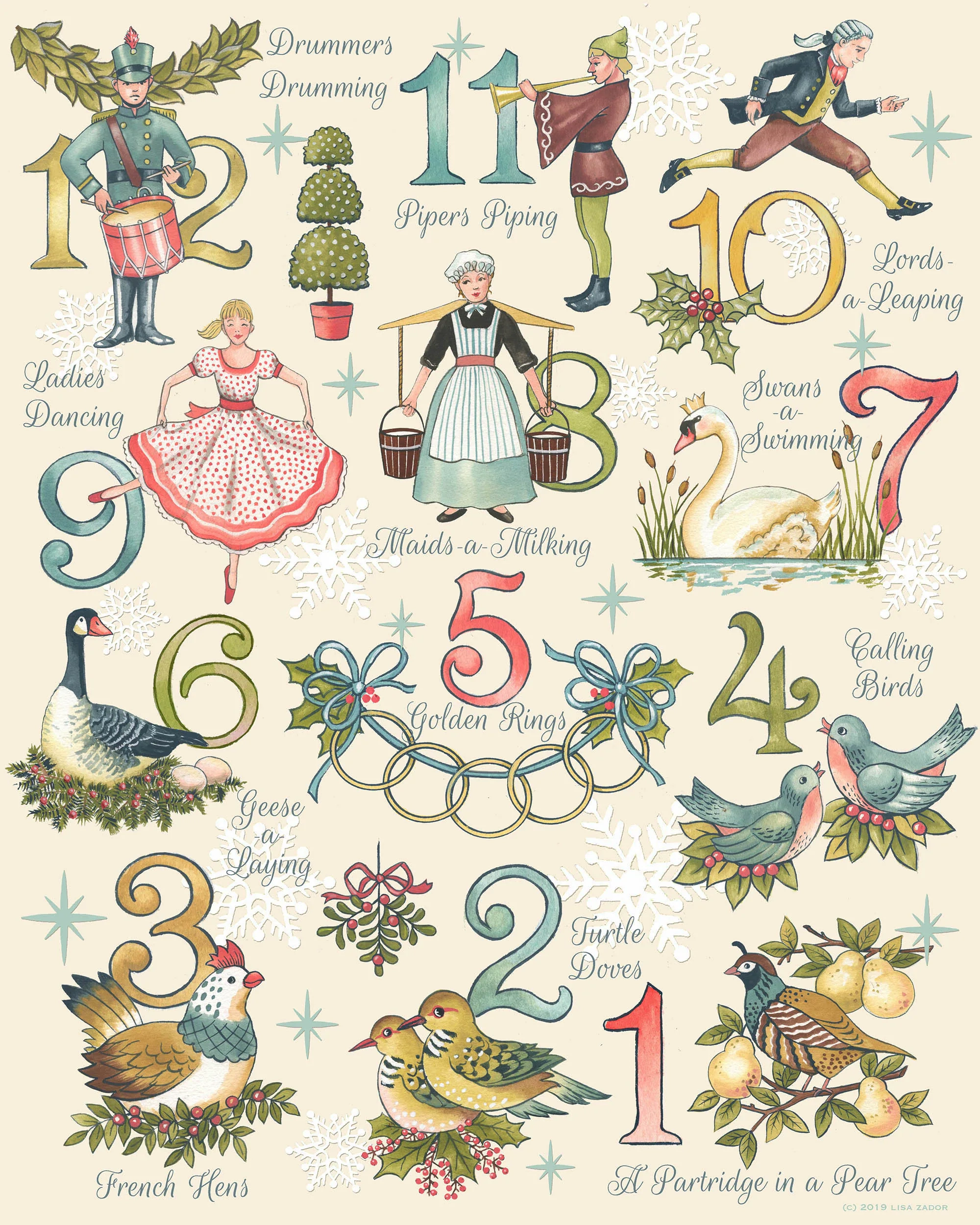 Twelve Days Of Christmas Print From
