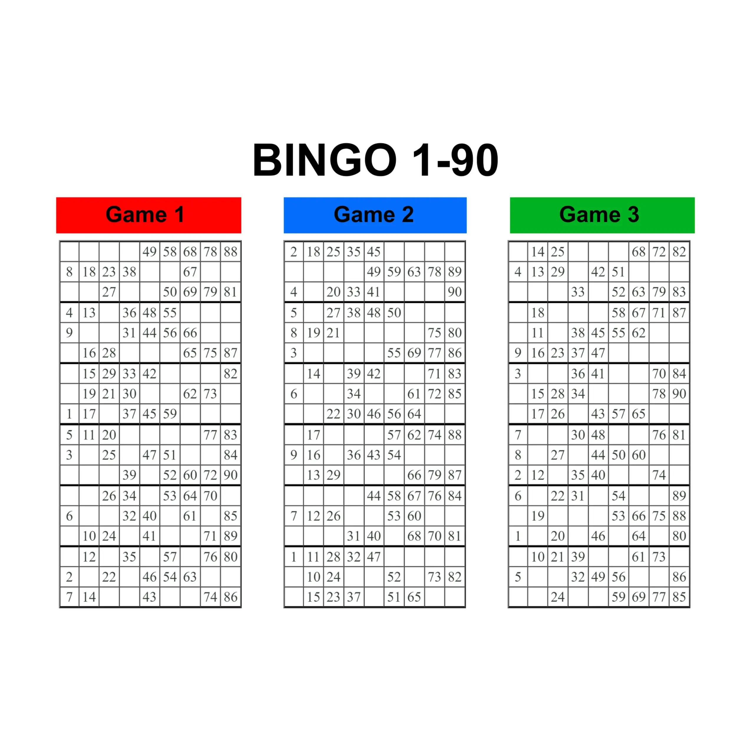 Uk Style Bingo Ticket Cards 1 90 1050 Uk Style Bingo Ticket Cards 1 90 1050