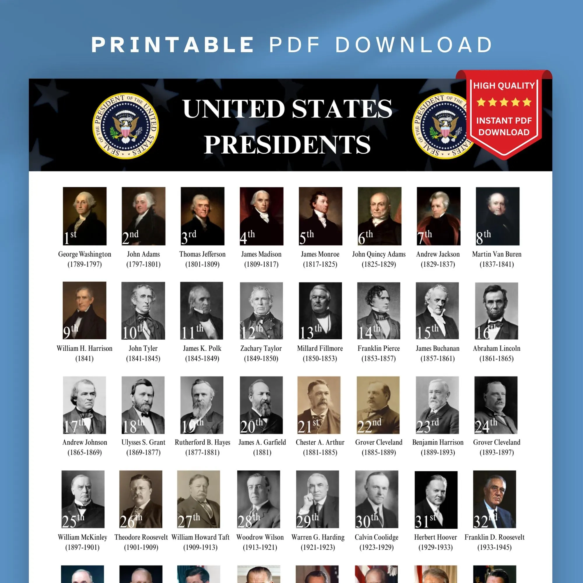 Us Presidents Chart Classroom Homeschool Us Presidents Chart Classroom Homeschool