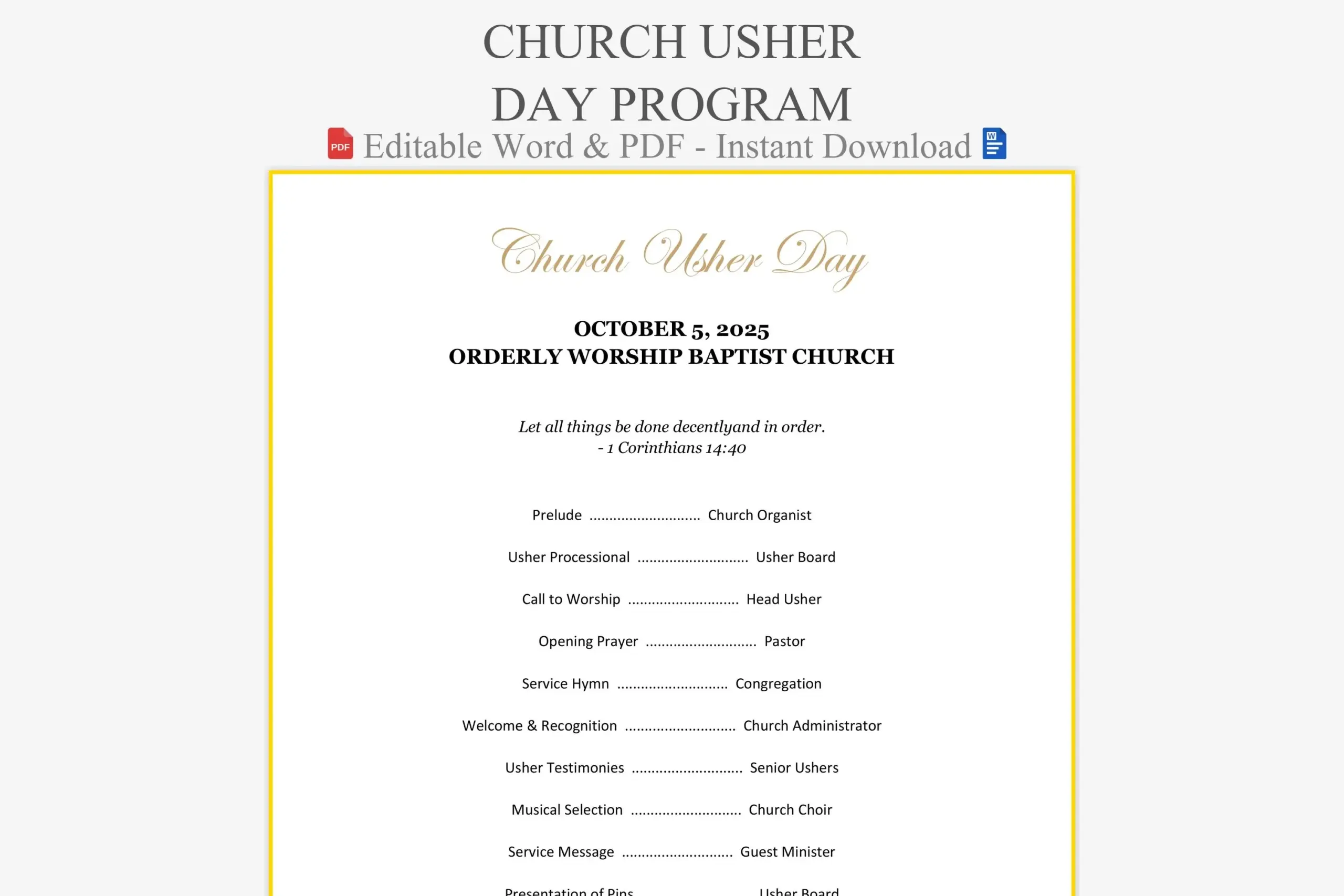 Usher Day Program Service Template Usher Day Program Service Template