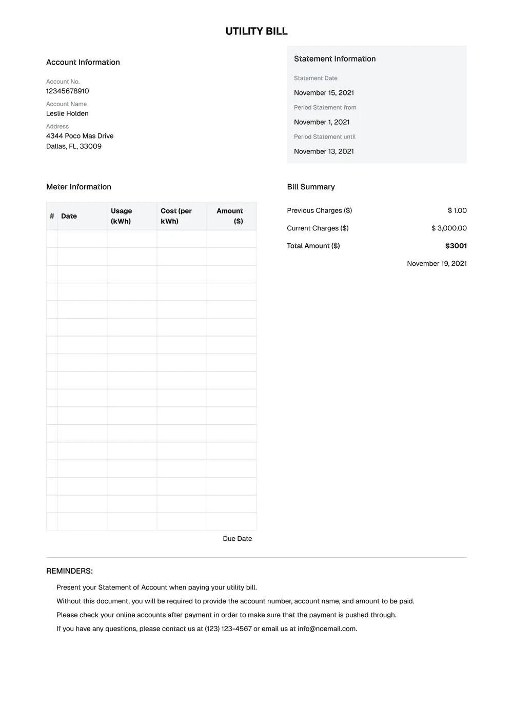 free utility bill template free utility bill template