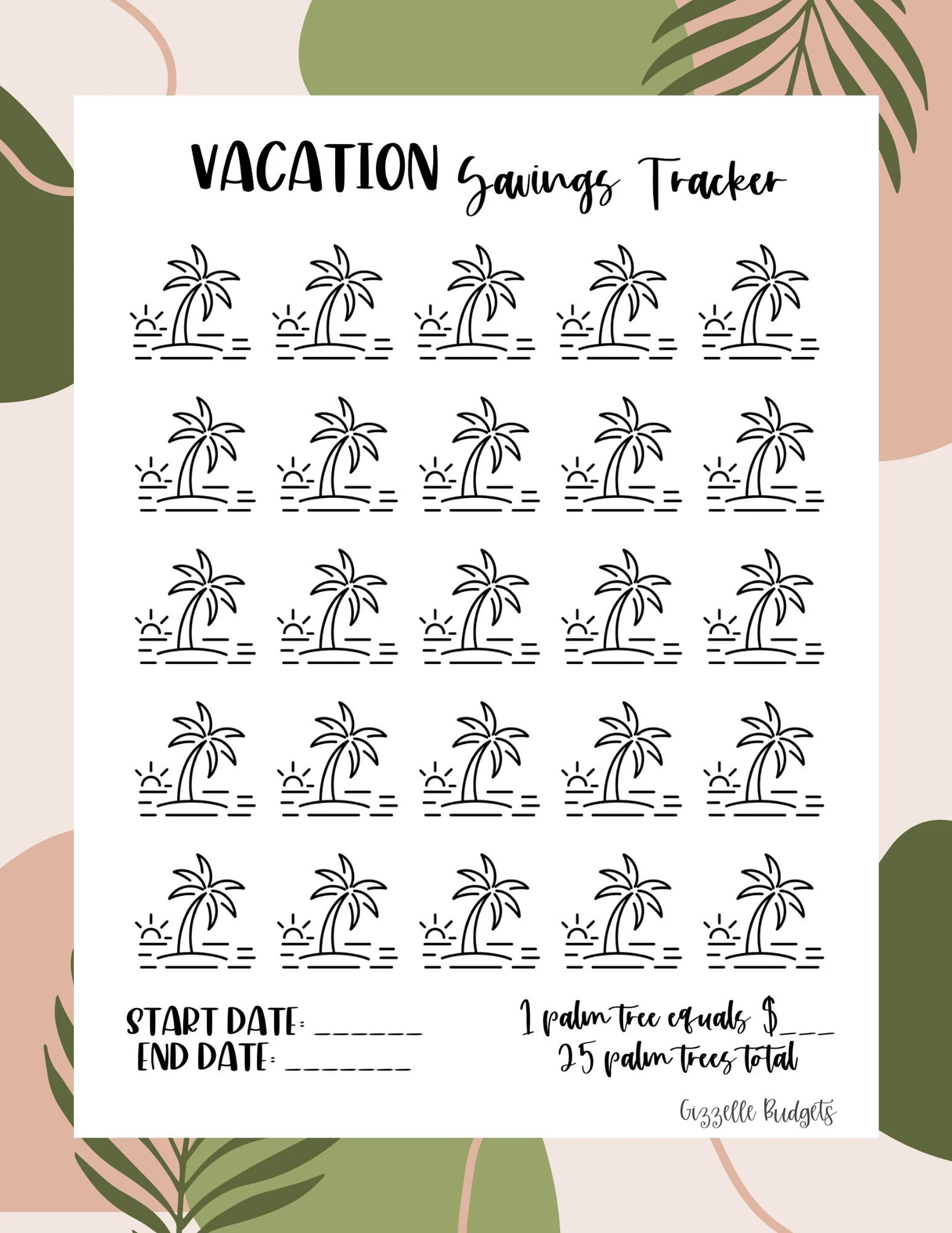 Vacation Savings Tracker Printable I Pdf