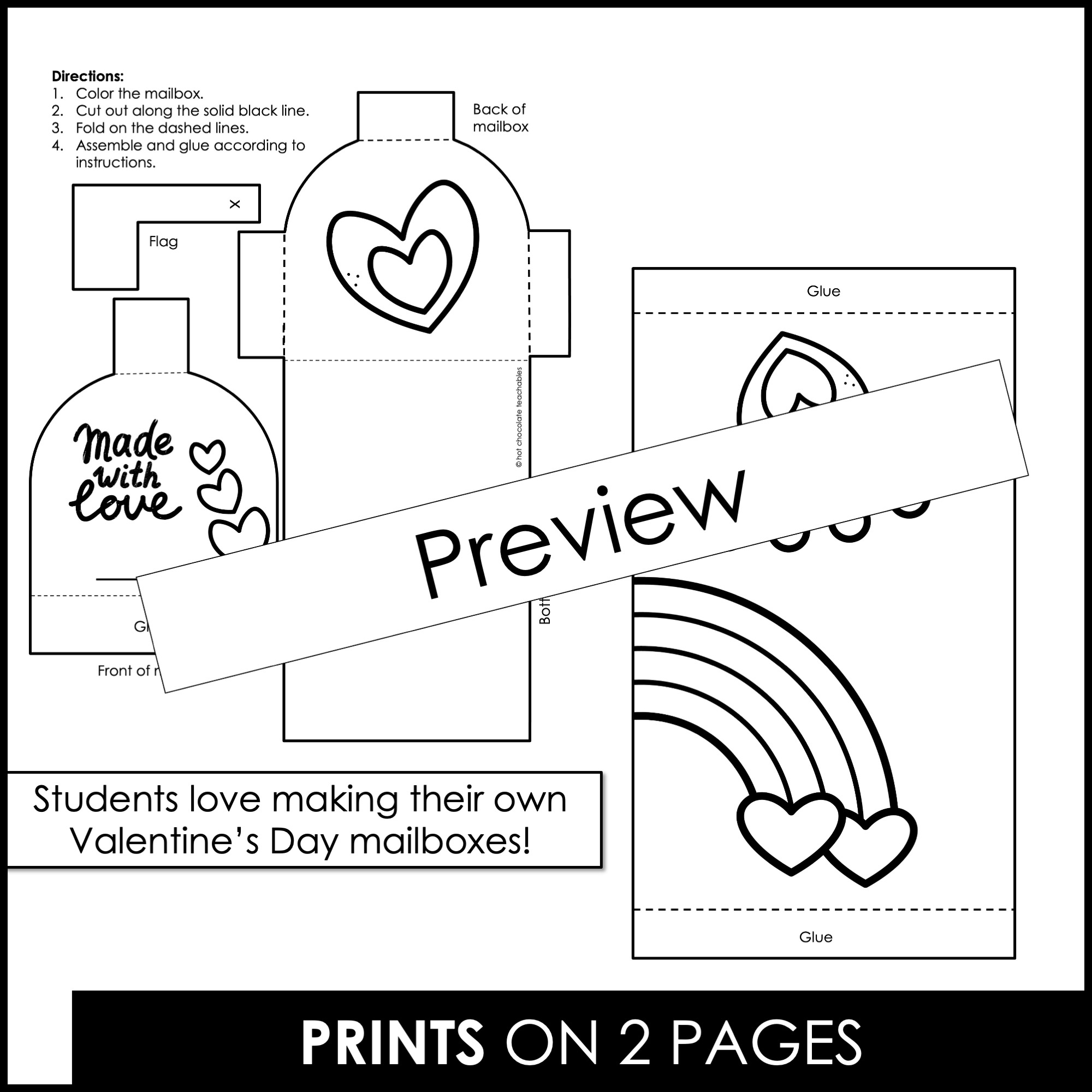 Valentines Day Mailbox Printable Valentines Craft Activity Template Valentines Day Mailbox Printable Valentines Craft Activity Template