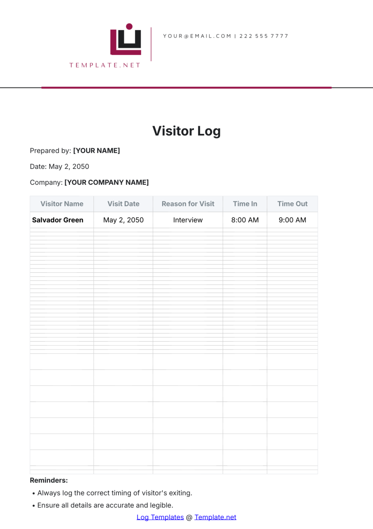 Visitor Log