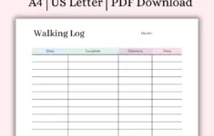 Walking Log Tracker Printable Walking