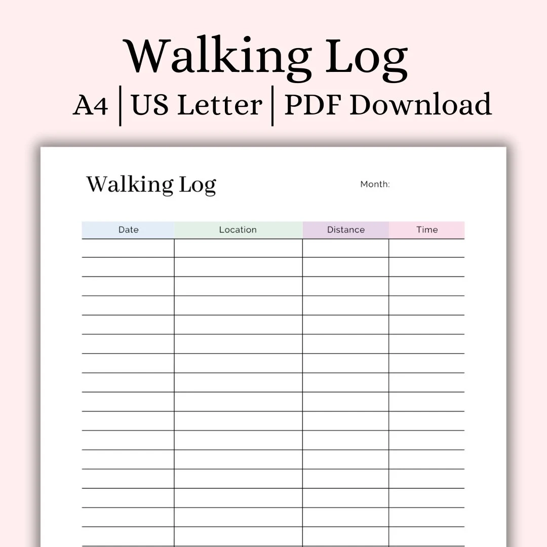 Walking Log Tracker Printable Walking