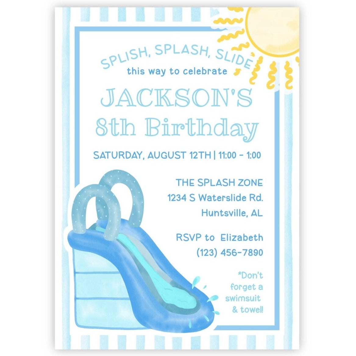 Watercolor Water Slide Age Kids Birthday Party 70