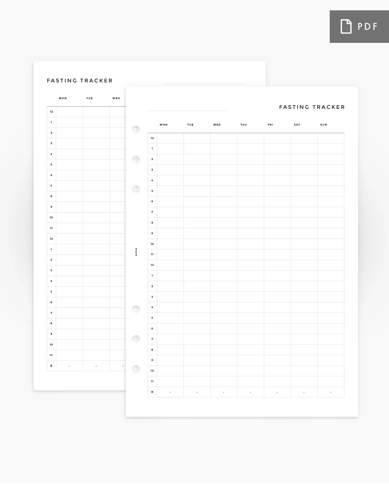 Weekly Fasting Tracker Printable Planner Inserts